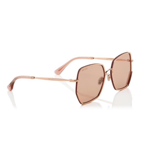 WORN ONCE! JIMMY CHOO Aline Gold Pink  Rectangle Glitter Sunglasses